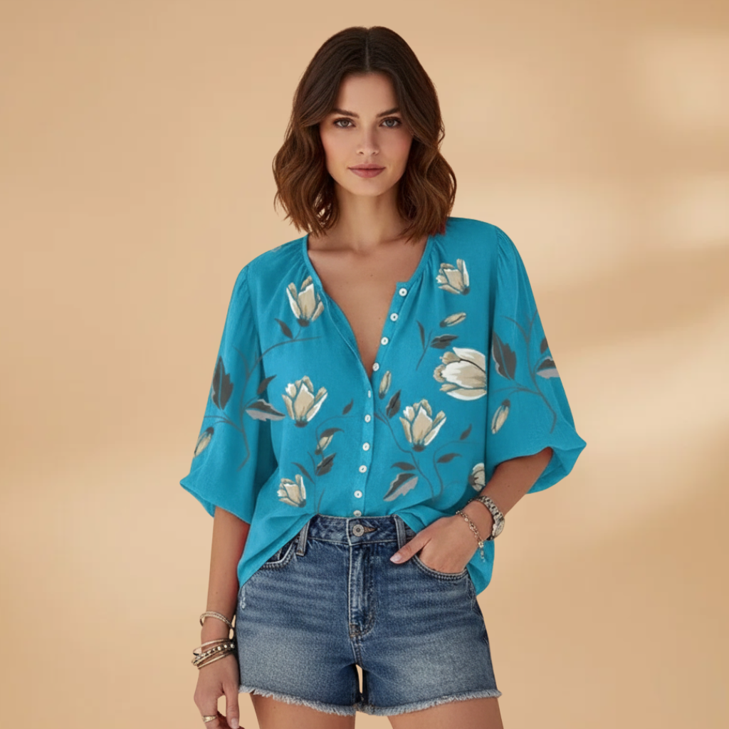 Women's Floral Print Blouse with Loose Fit for Summer