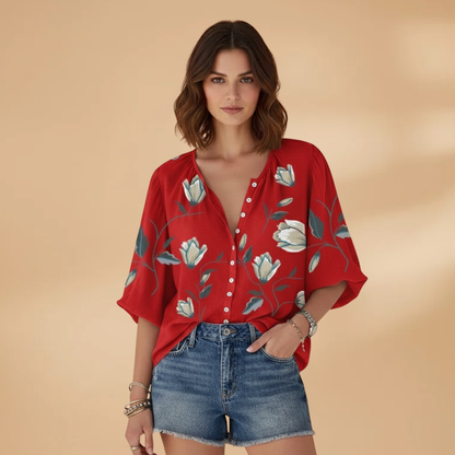 Women's Floral Print Blouse with Loose Fit for Summer