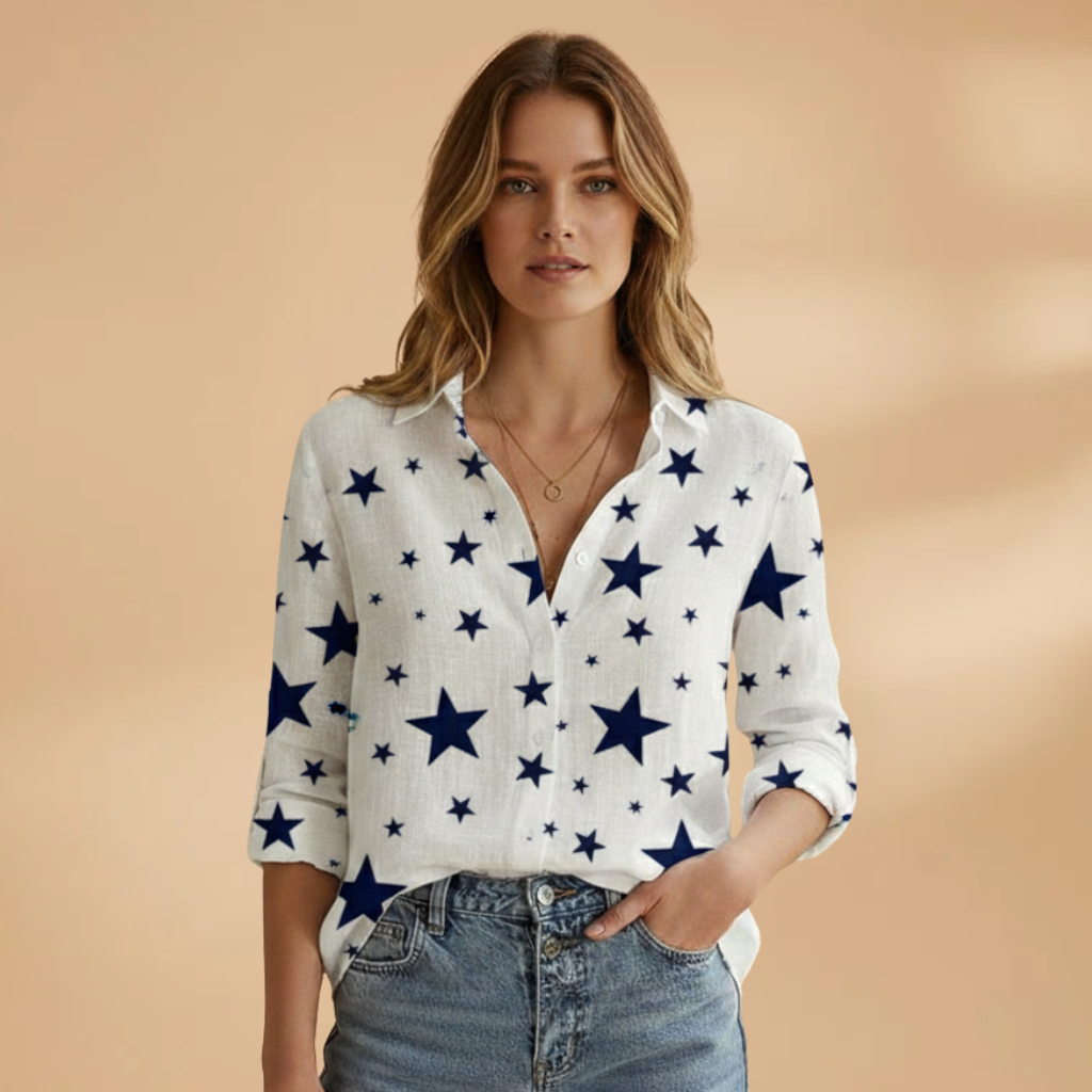 Women’s Long-Sleeve Blouse with Polka Dot Pattern