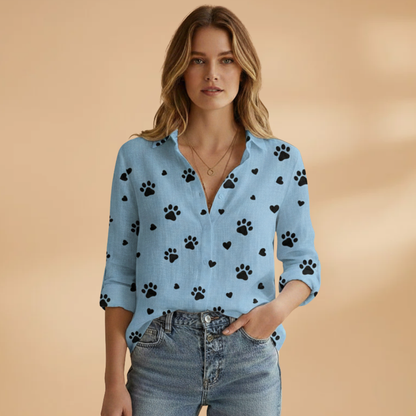 Women’s Long-Sleeve Blouse with Polka Dot Pattern