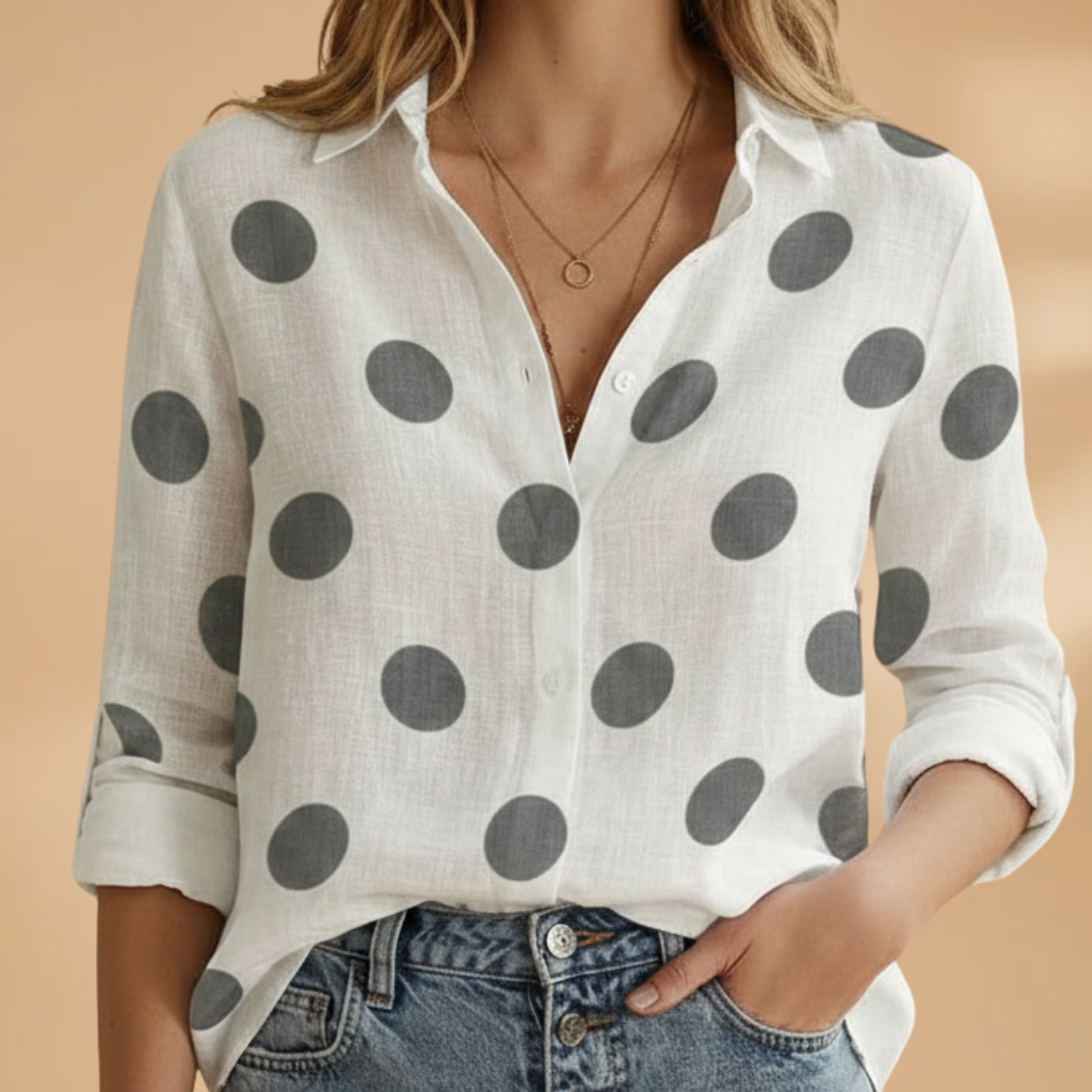 Women’s Long-Sleeve Blouse with Polka Dot Pattern