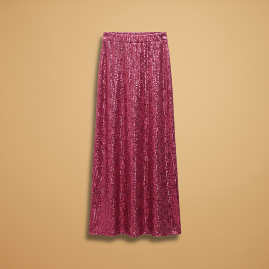 Women’s Long Skirt with High Waist and Glitter Effect