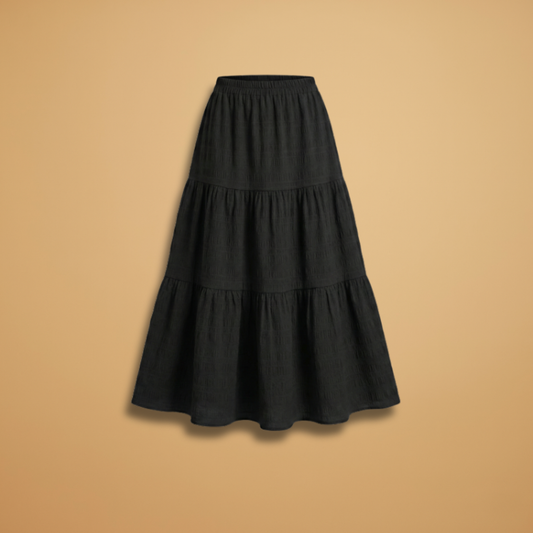 Women’s Maxi Skirt with Elasticated Waistband and Layered Design