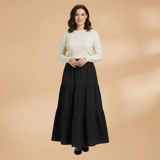 Women’s Maxi Skirt with Elasticated Waistband and Layered Design