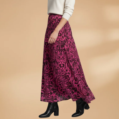 Women's Maxi Skirt with Floral Pattern and Waistband