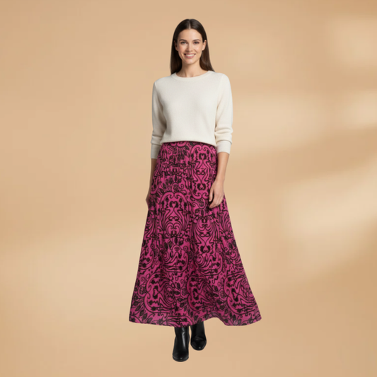 Women's Maxi Skirt with Floral Pattern and Waistband