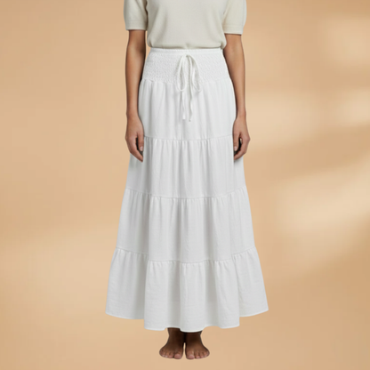 Women's Maxi Skirt with Ruffle Layers and Adjustable Waist