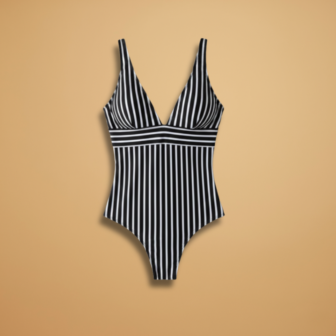 Women’s One-Piece Swimsuit with Deep V-Neck and High Leg Cut