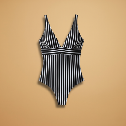 Women’s One-Piece Swimsuit with Deep V-Neck and High Leg Cut