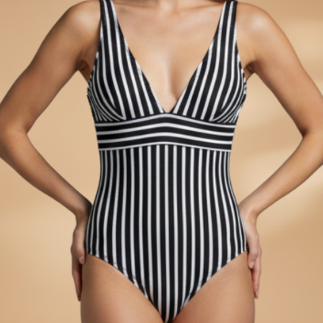 Women’s One-Piece Swimsuit with Deep V-Neck and High Leg Cut
