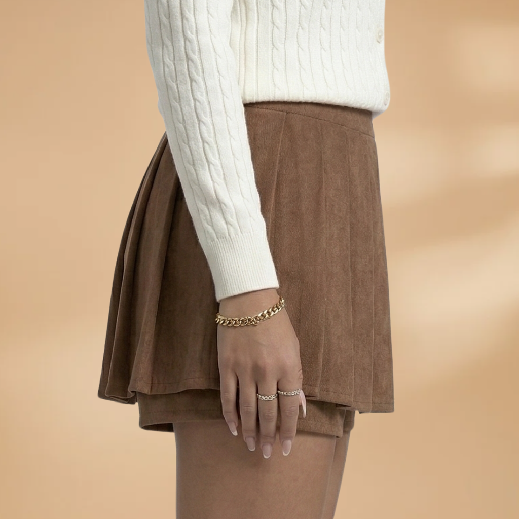 Women's Pleated Skirt with Suede-Look and Flowing Design