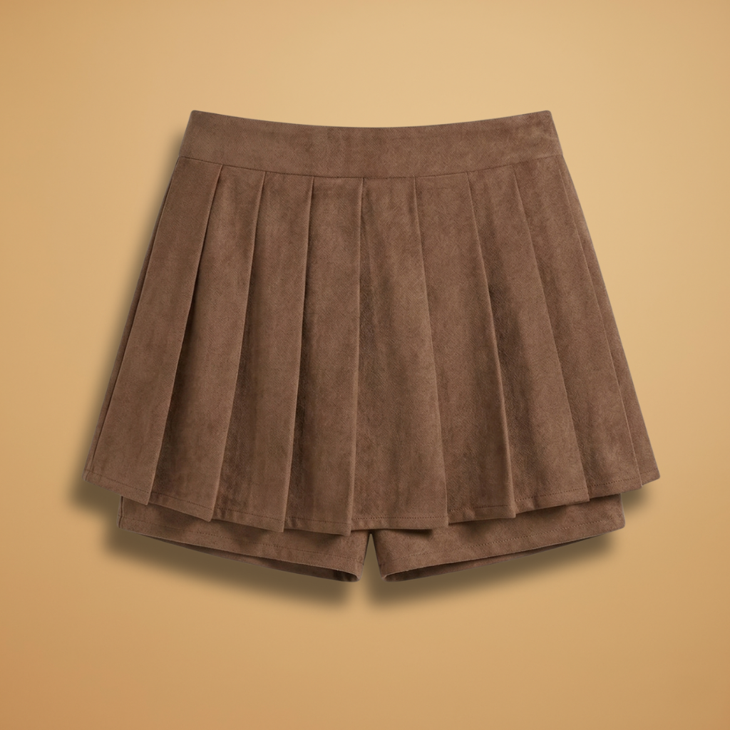 Women's Pleated Skirt with Suede-Look and Flowing Design