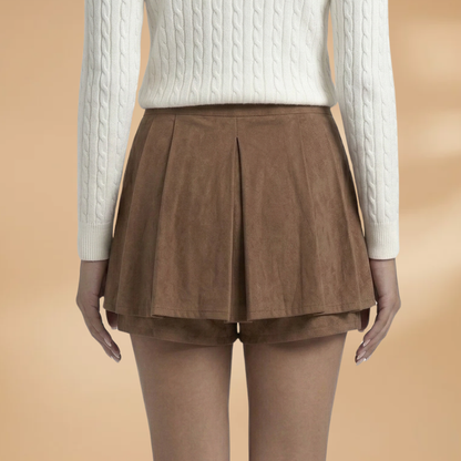 Women's Pleated Skirt with Suede-Look and Flowing Design
