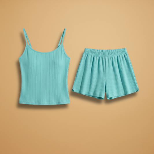 Women’s Rib Set with Spaghetti Straps and Shorts