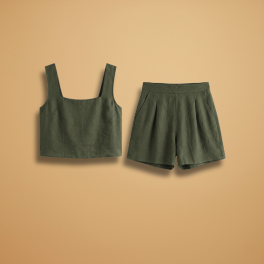 Women’s Summer Set with Square Neck and Pleated Shorts