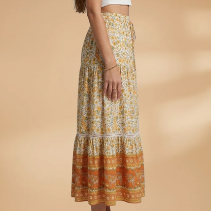 Women's Summer Skirt with Floral Pattern and Elasticated Waistband