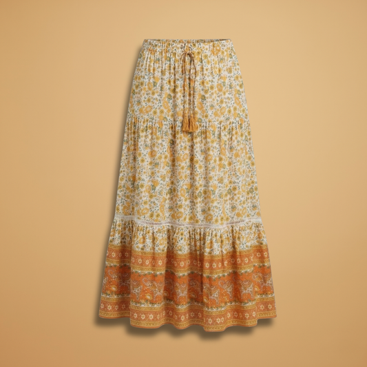 Women's Summer Skirt with Floral Pattern and Elasticated Waistband
