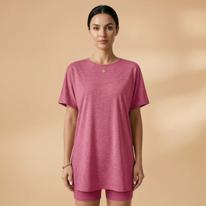 Women’s T-Shirt and Shorts Set with Relaxed Fit and Leopard Print