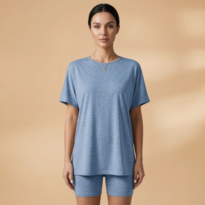 Women’s T-Shirt and Shorts Set with Relaxed Fit and Leopard Print
