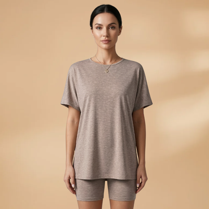 Women’s T-Shirt and Shorts Set with Relaxed Fit and Leopard Print