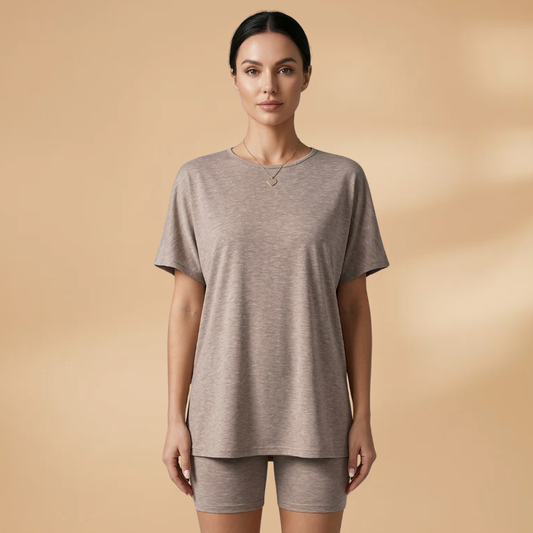 Women’s T-Shirt and Shorts Set with Relaxed Fit and Leopard Print