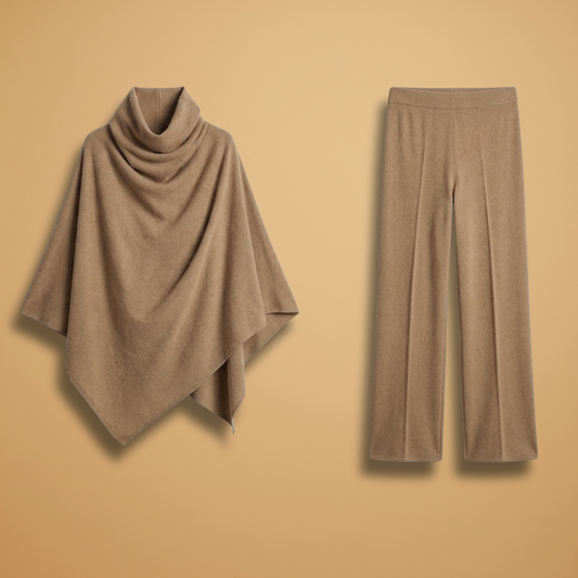 Women's Two-Piece Set with Draped Front and Tapered Legs