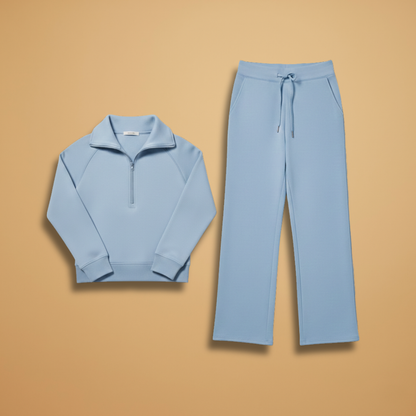 Women’s Two-Piece Set with Long Sleeve Top – Straight Leg Trousers