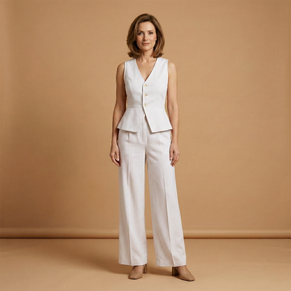 Women's Two-Piece Set with Off-the-Shoulder Top and Wide-Leg Pants
