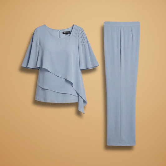 Women's Two-Piece Set with Round Neck and Wide Legs