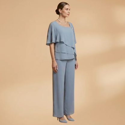 Women's Two-Piece Set with Round Neck and Wide Legs