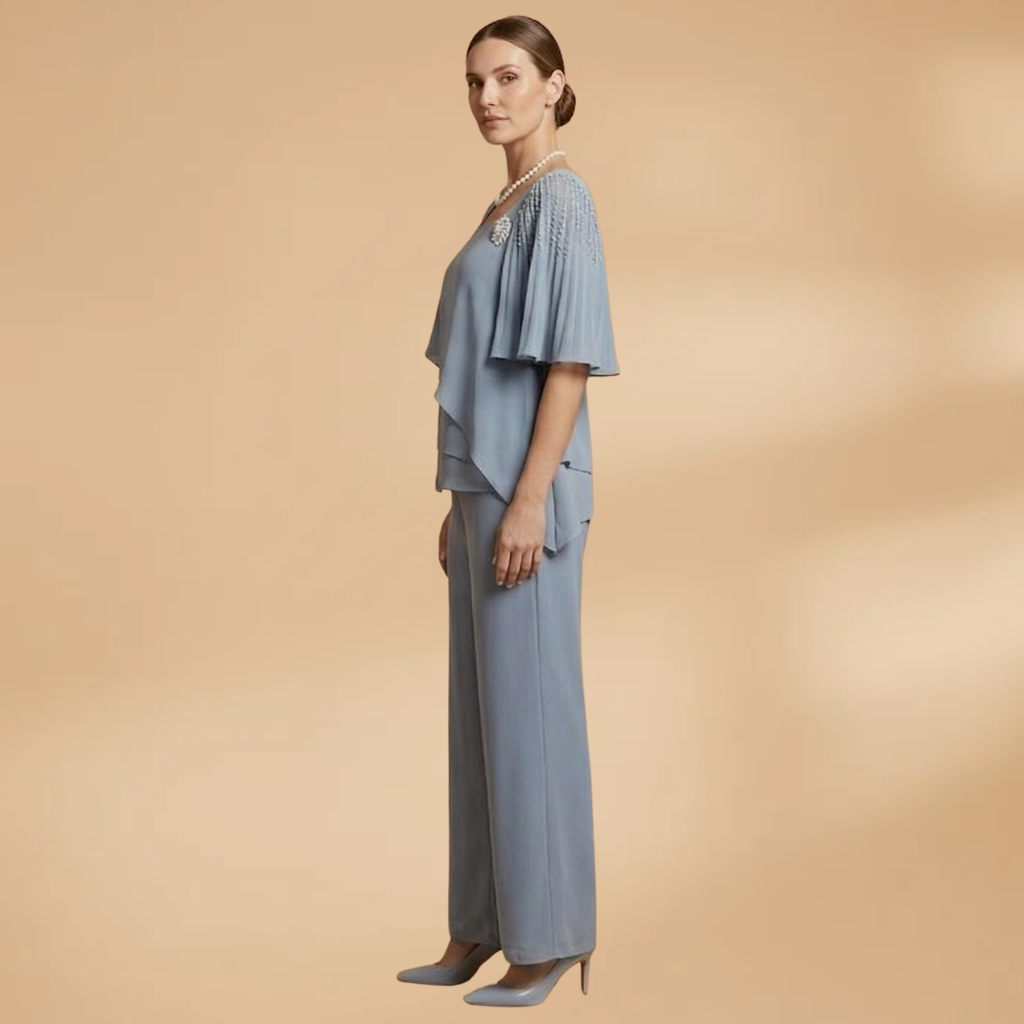 Women's Two-Piece Set with Round Neck and Wide Legs