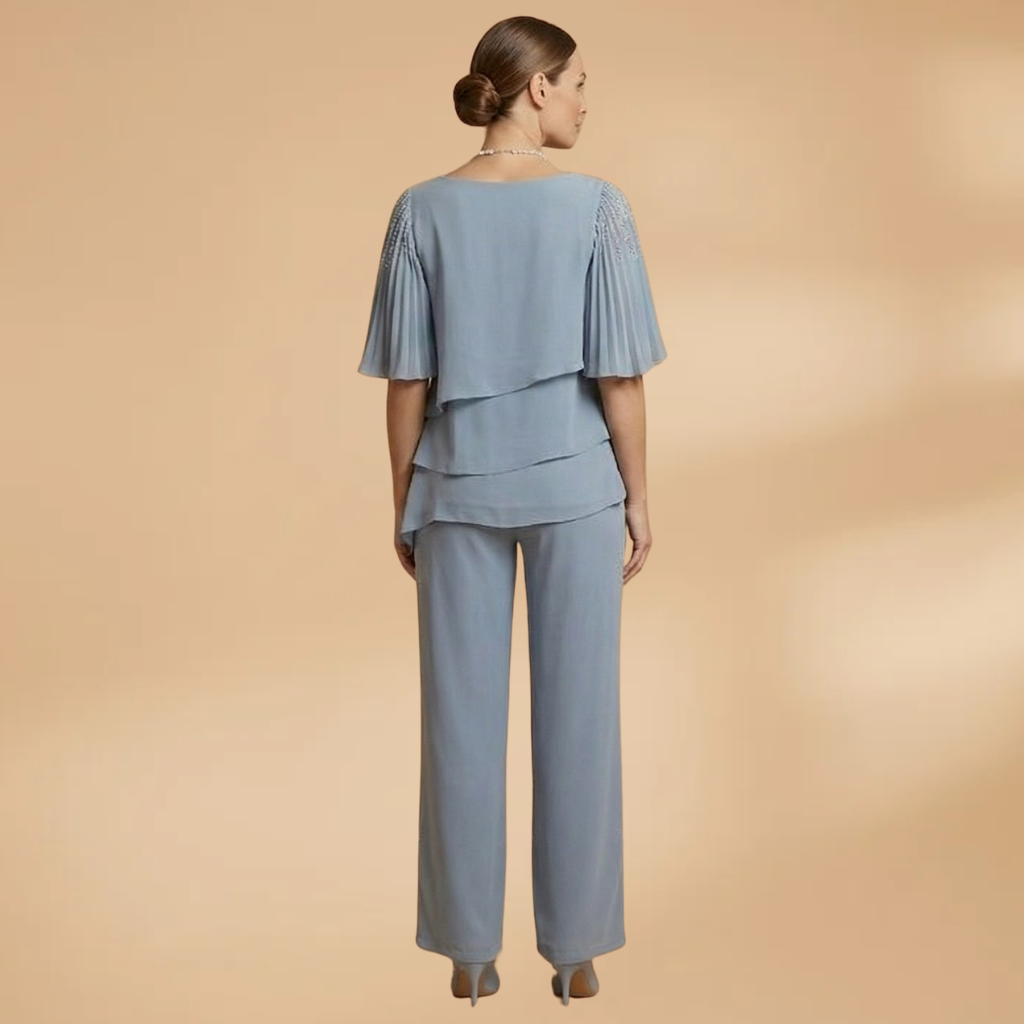 Women's Two-Piece Set with Round Neck and Wide Legs