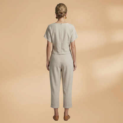 Women's Two-Piece Set with Wrap Top and Cropped Trousers