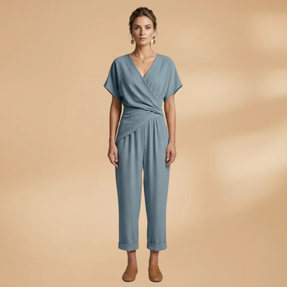 Women's Two-Piece Set with Wrap Top and Cropped Trousers