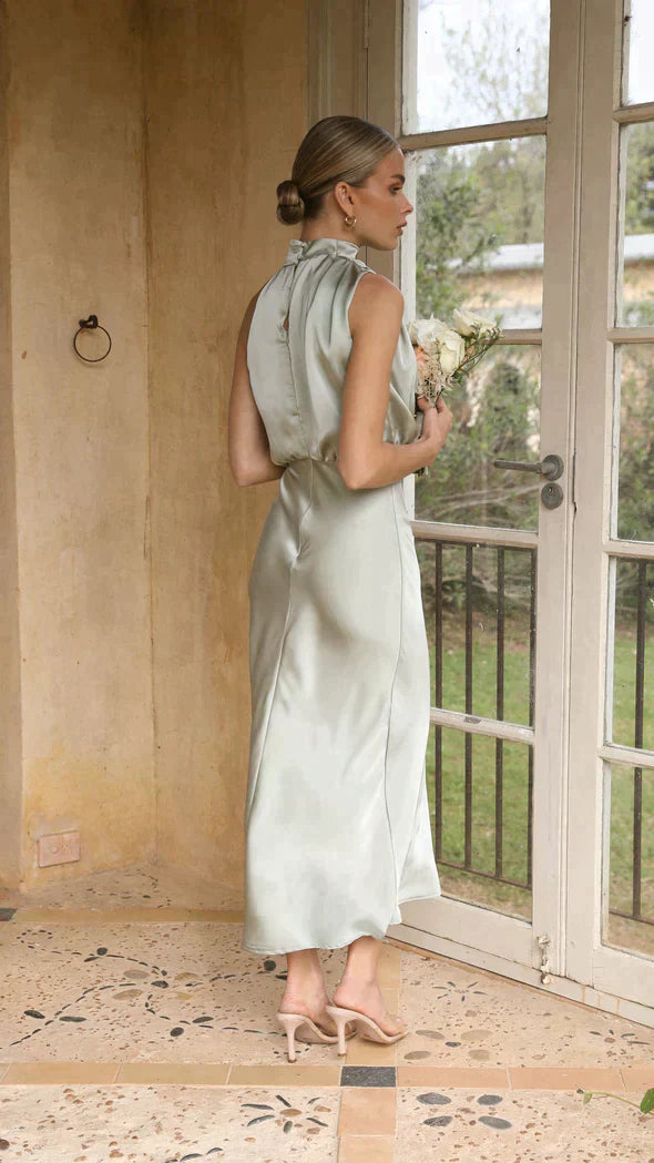 Women’s Elegant Halter Midi Dress Draped Neckline
