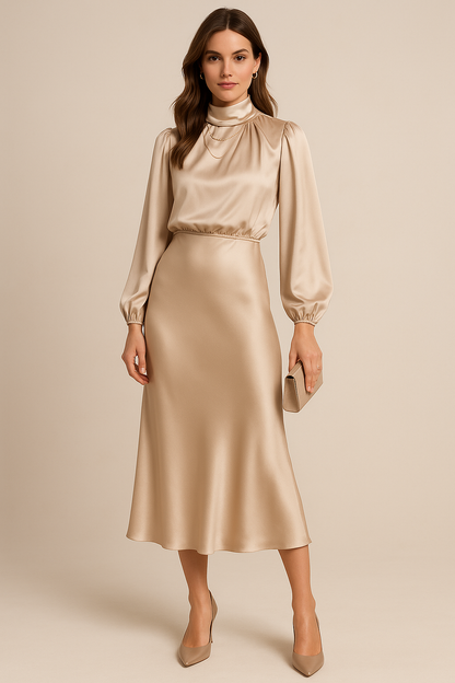 Women’s High Neck Midi Dress Style