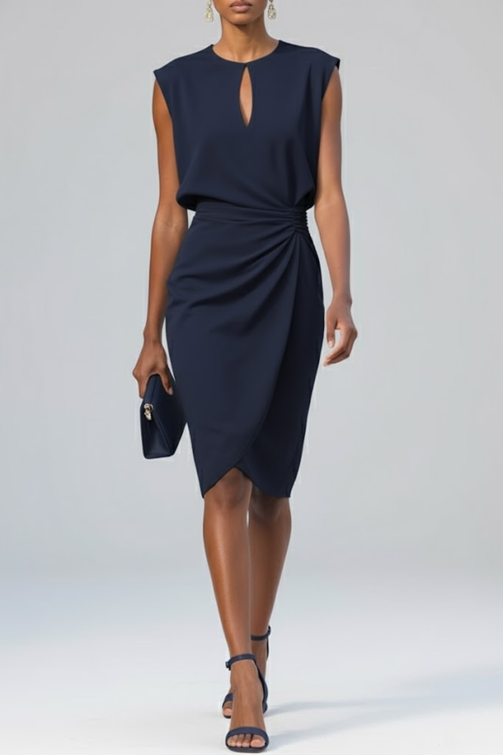 Women’s Keyhole Neck Ruched Midi Dress