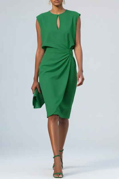 Women’s Keyhole Neck Ruched Midi Dress