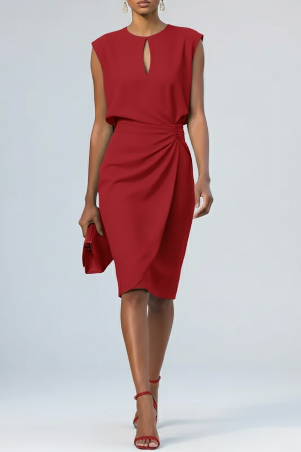 Women’s Keyhole Neck Ruched Midi Dress