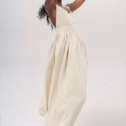 Women’s Midi Dress V Neck Open Back Slit