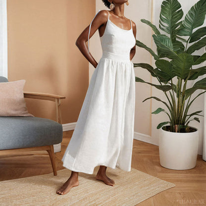 Women’s Midi Dress V Neck Open Back Slit