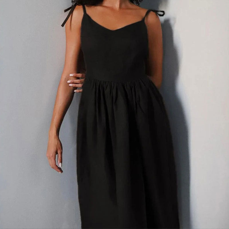 Women’s Midi Dress V Neck Open Back Slit