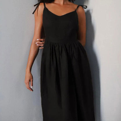 Women’s Midi Dress V Neck Open Back Slit
