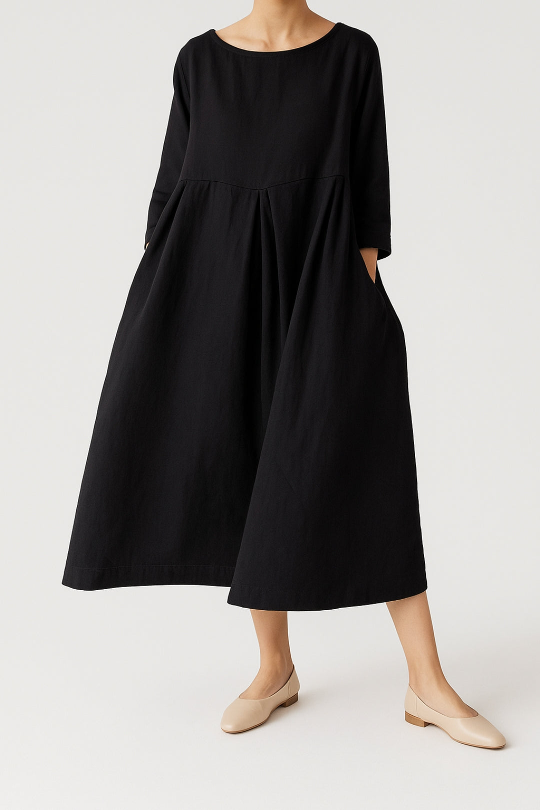 Women’s Relaxed Fit Midi Dress Front Pleats