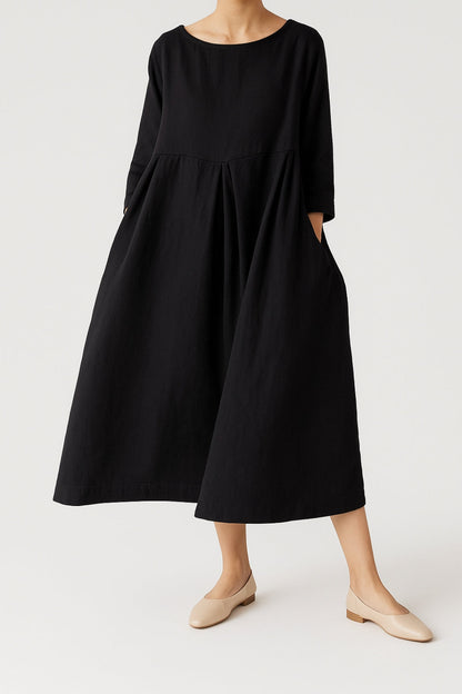 Women’s Relaxed Fit Midi Dress Front Pleats