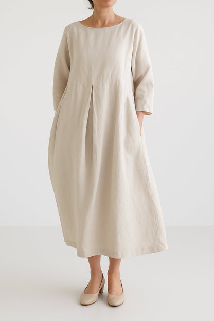 Women’s Relaxed Fit Midi Dress Front Pleats
