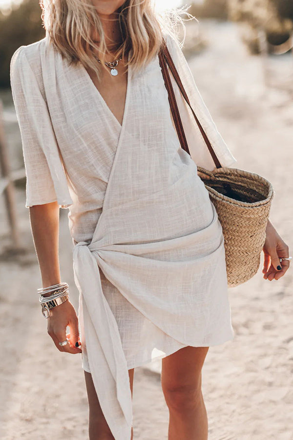 Women’s Wrap Mini Dress Asymmetrical Hem