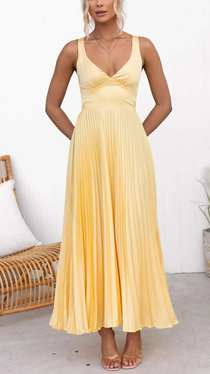 Women’s V-Neck Pleated Maxi Dress