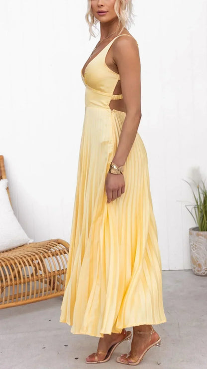 Women’s V-Neck Pleated Maxi Dress