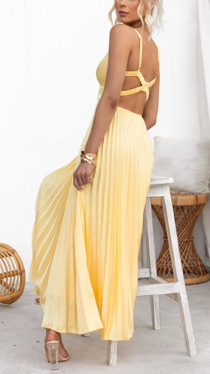 Women’s V-Neck Pleated Maxi Dress
